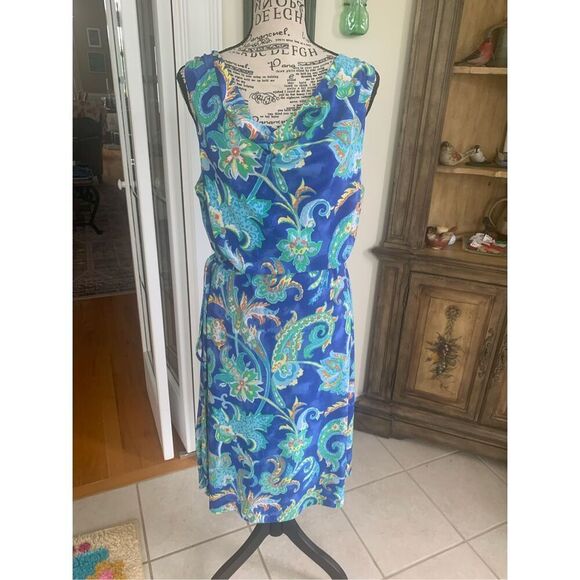 Lauren by Ralph Lauren Aleera Blue Paisley Jersey Cowl Neck Dress - Picture 9 of 9